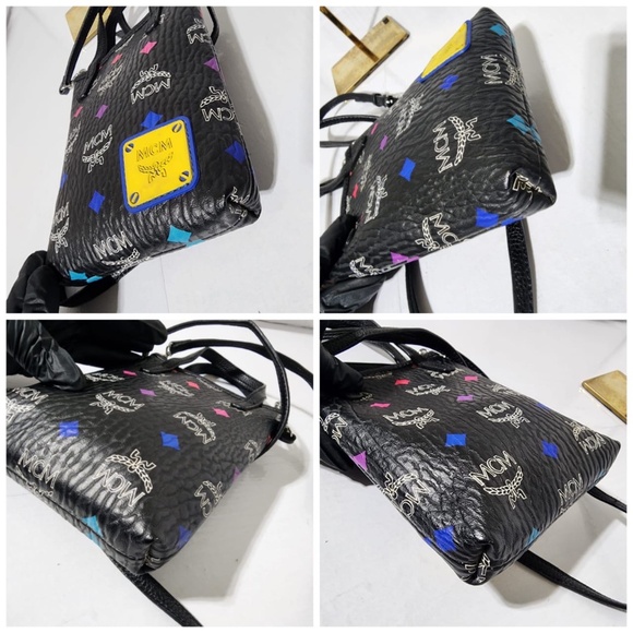 Authentic MCM Leather Color Splash Logo Mini Crossbody Bag Black - Picture 11 of 15
